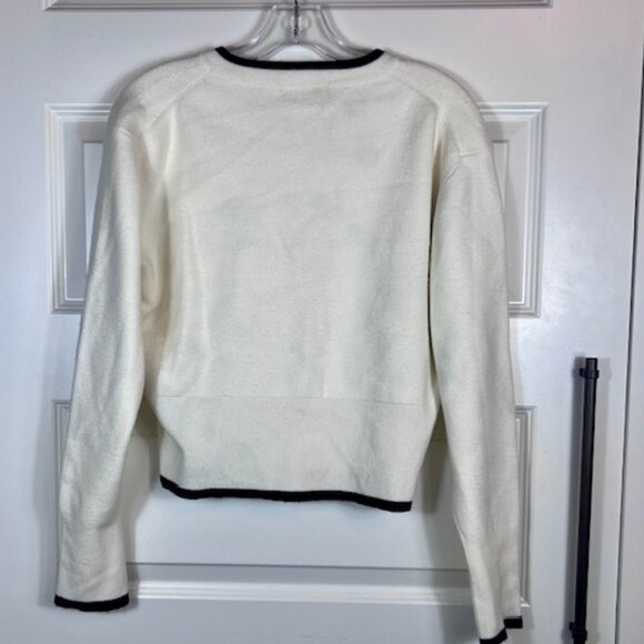 Eudon Choi Cream Black Trim Cropped Button Front Cardigan Sweater Size L - Picture 3 of 6